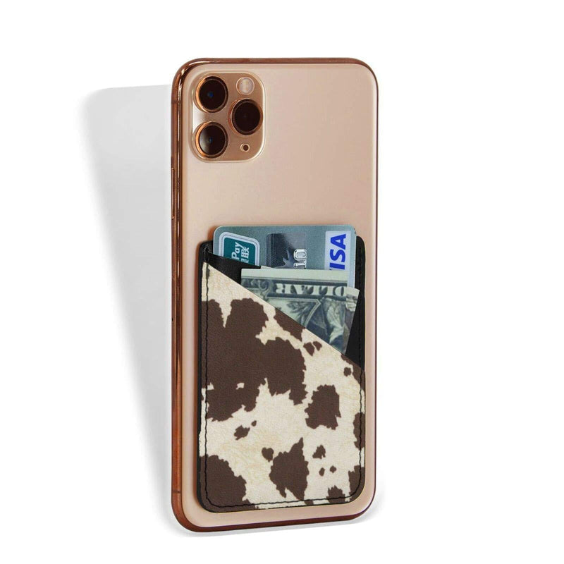 Phone Card Holder Cow Fur Print Premium Leather Phone Card Holder Stick On Wallet for Back of iPhone,Android and All Smartphones