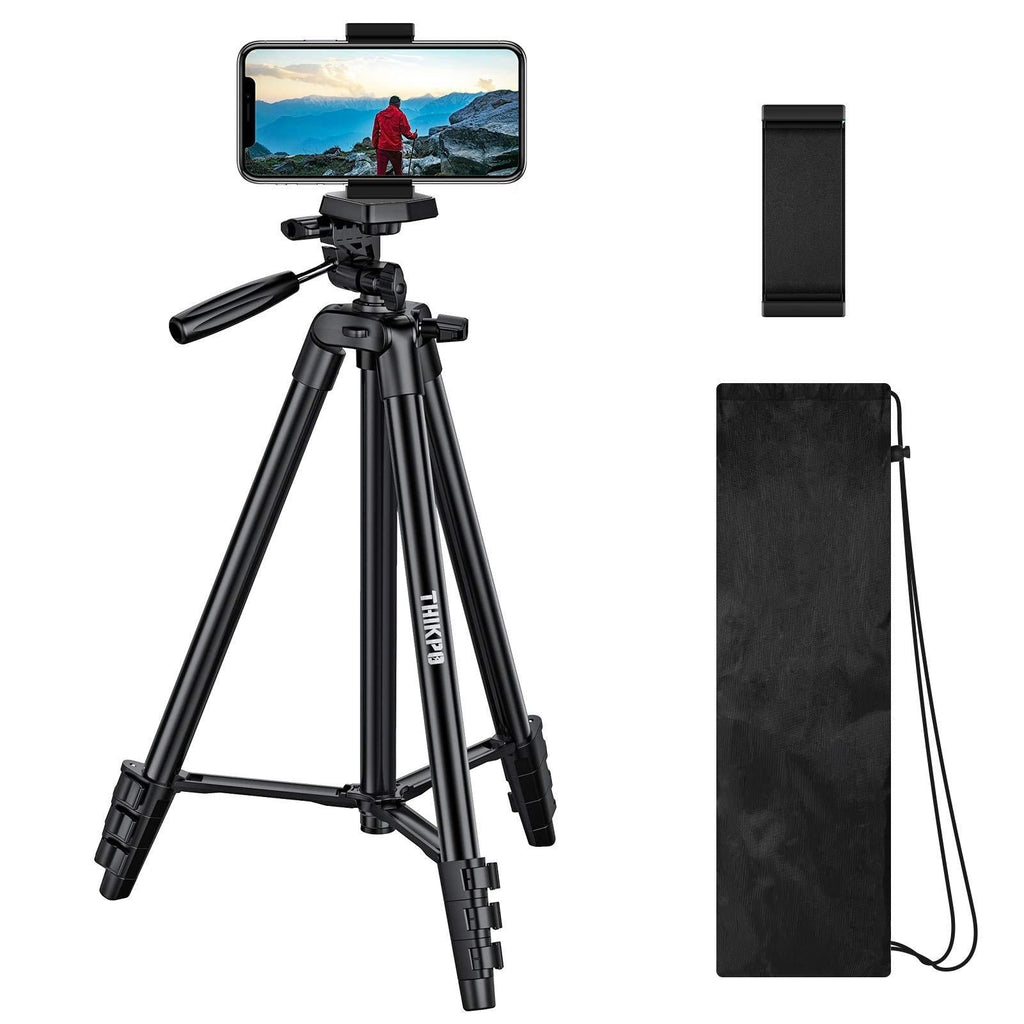 THIKPO 50-Inch Lightweight Tripod, Portable Travel Tripod 50" Aluminum Alloy Phone Tripod with 1/4" Mounting Screw, Phone Holder, Carry Bag for Travel/Camera/Cellphone/Tiktoker Premium Aluminum Alloy Travel Tripod