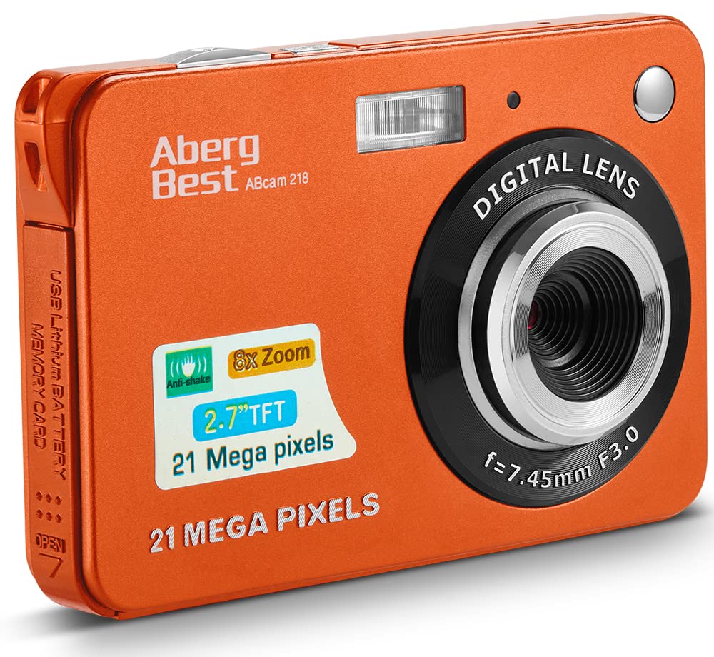 AbergBest 21 Mega Pixels 2.7" LCD Rechargeable HD Digital Camera Video Camera Digital Students Cameras,Indoor Outdoor for Adult/Seniors/Kid (Orange) Orange