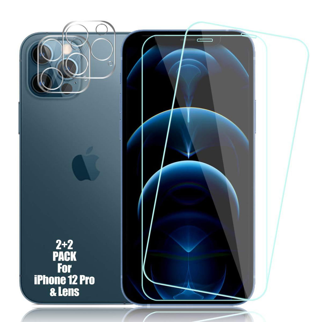 BIGFACE Compatible with iPhone 12 Pro Screen Protector+ Camera Lens Protectors, [2 + 2 Pack] Premium HD Clear Tempered Glass, Anti-Bubble 3D Curved Accuracy Film for iPhone 12 Pro(6.1 Inch)