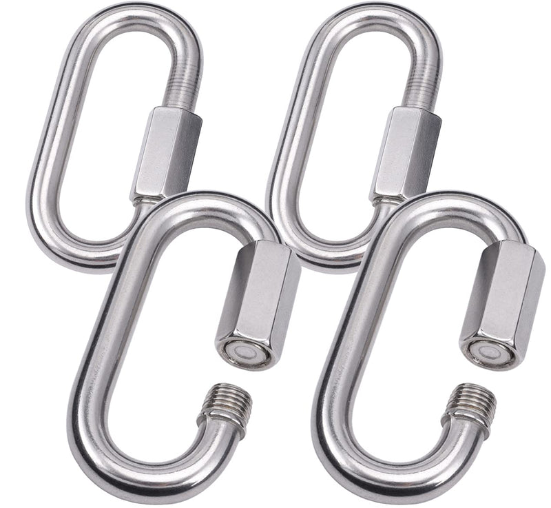 3/8" Quick Links,Alele (10mm) 4 Packs Stainless Steel Chain Links Connector,M10 Heavy Duty D Shape Locking Looks for Carabiner, Hammock, Camping and Outdoor Equipment M10 Quick Links 4pack