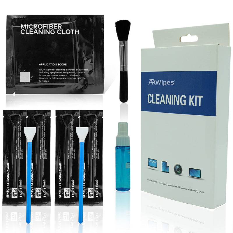 AAWipes Professional Camera Cleaning Kit (5-in-1) as DSLR Lens Cleaning Kit, APS-C Sensor Cleaning Kit, Mirrorless Sensor Cleaning Kit - w/Lens Cleaner (1oz), Sensor Swabs, Cloths & Lens Brush