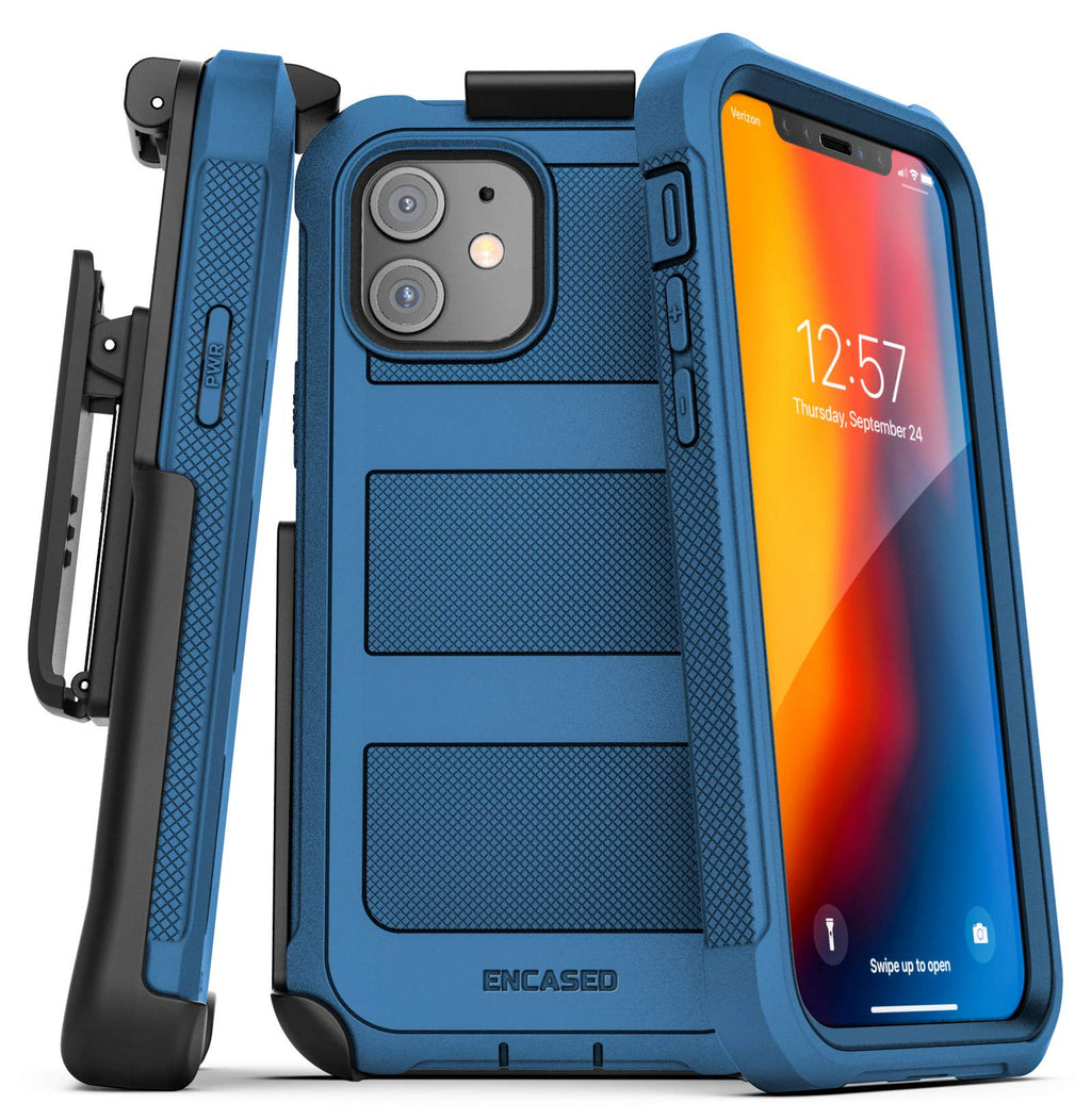 Encased BallisticShield Case with Belt Clip - Designed for iPhone 12/12 Pro (2020 Screenless Edition) Ultra Protective Rugged Full-Body Holster Cover (Blue) Blue