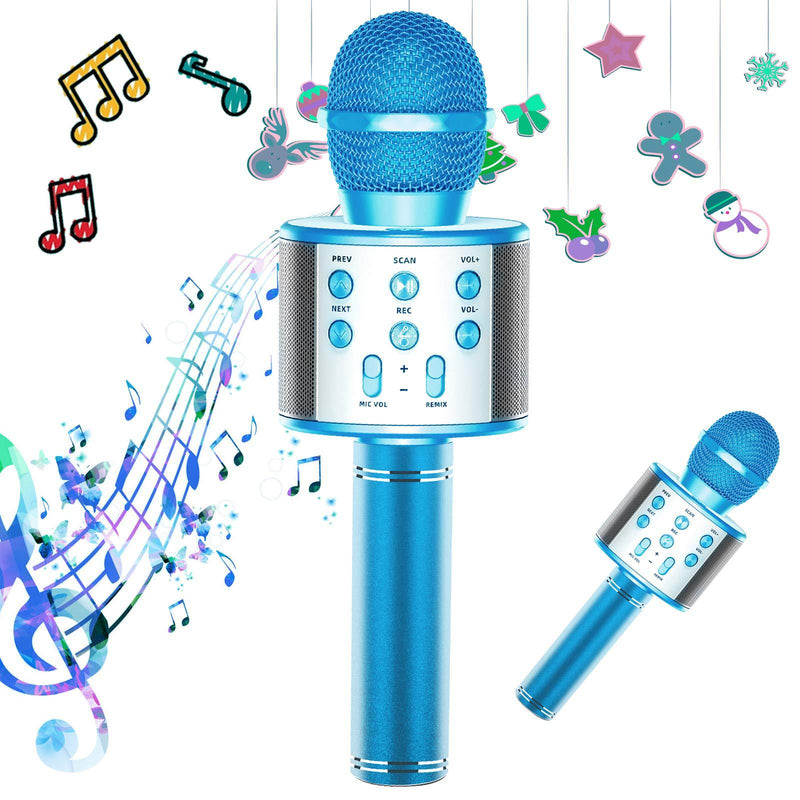 TRONICMASTER Karaoke Microphone Bluetooth, 3 in 1 Portable Handheld Mic Karaoke Machine for Kids, Voice Disguiser Microphone for Christmas Home Birthday Party Blue