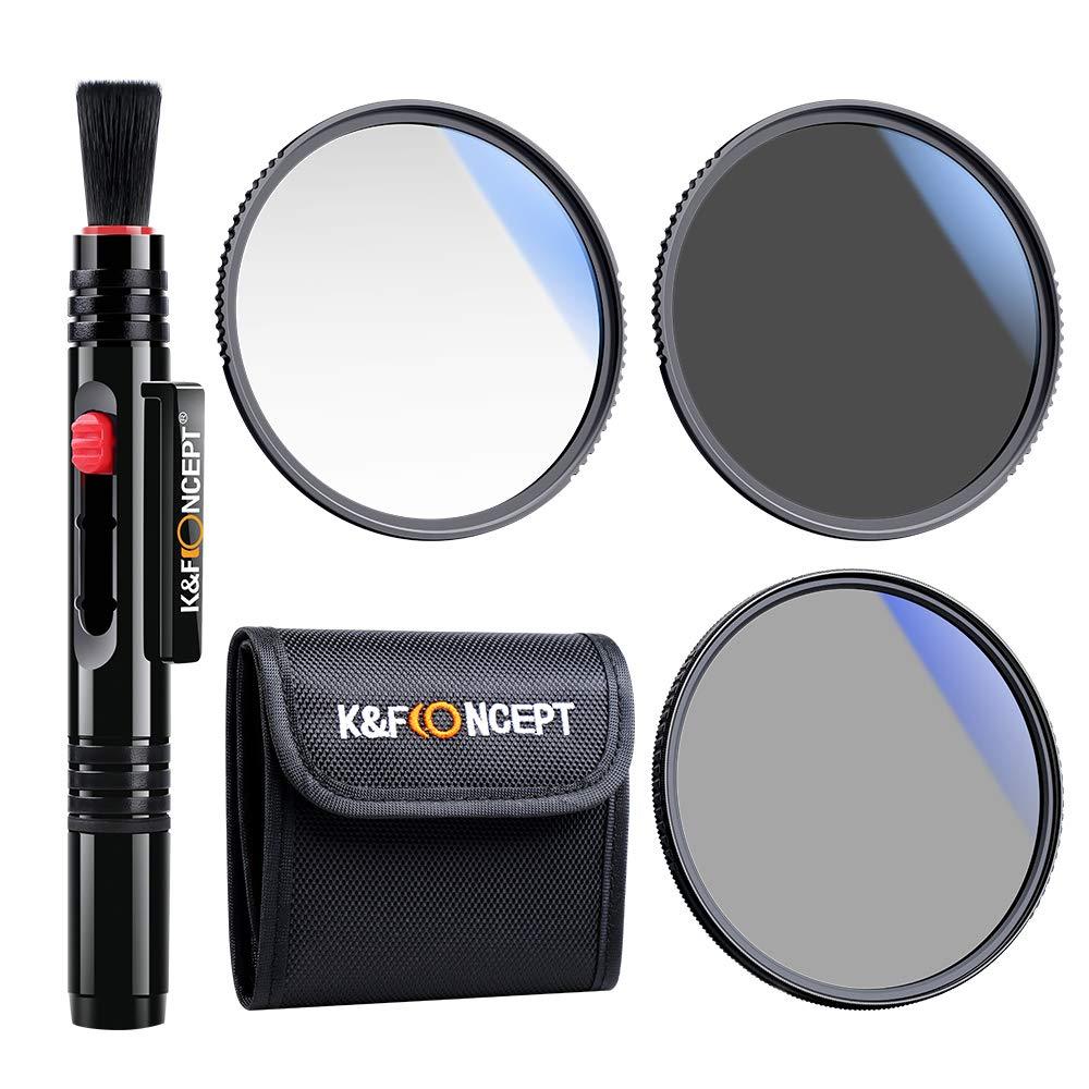 K&F Concept 77mm UV/CPL/ND Professional Lens Filter Kit (3 Pieces), UV Filter + Circular Polarizing Filter + Neutral Density Filter (ND4) + Cleaning Pen + Filter Pouch for Camera Lens