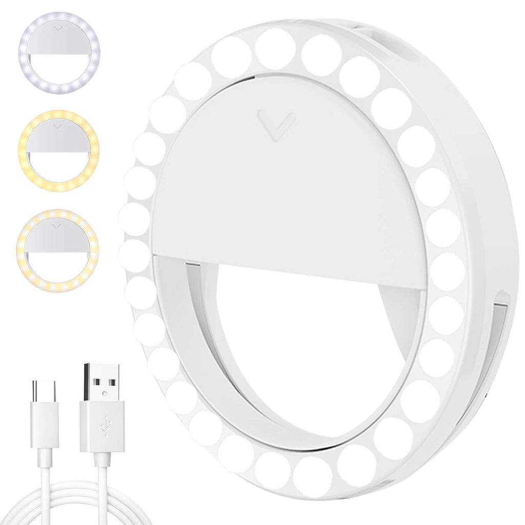 Selfie Ring Light,[4 Light Modes] [Rechargeable] with LED Lights, Adjustable Brightness 600mAh Clip on Ring Light for Phone Laptop Photography,Live Camera,Vlogs,Make up