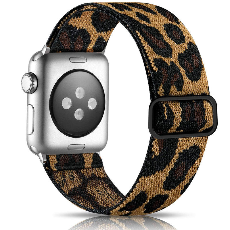 Getino Adjustable Elastic Band Compatible with Apple Watch 40mm 38mm iWatch SE & Series 6 5 4 3 2 1, Soft Stylish Cute Stretchy Woven Fabric Wristband for Women Men, Leopard Pattern 38/40mm