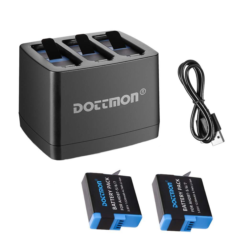 DOTTMON 2-Pack Gopro Battery for Hero 5/6/7 & 3-Channel Battery Charger for Gopro Hero 5 Black/Hero 6 Black/Hero 7 Black(Not for Hero 8/9)