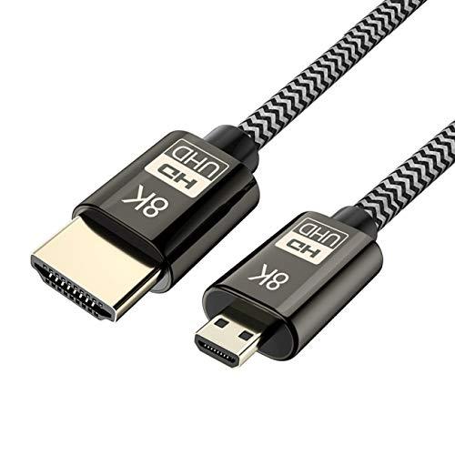 Cablecc Micro HDMI to HDMI 2.1 Ultra-HD UHD 8K 60hz 4K 120hz Cable 48Gbs HDMI Cord for Camera Tablet 1M