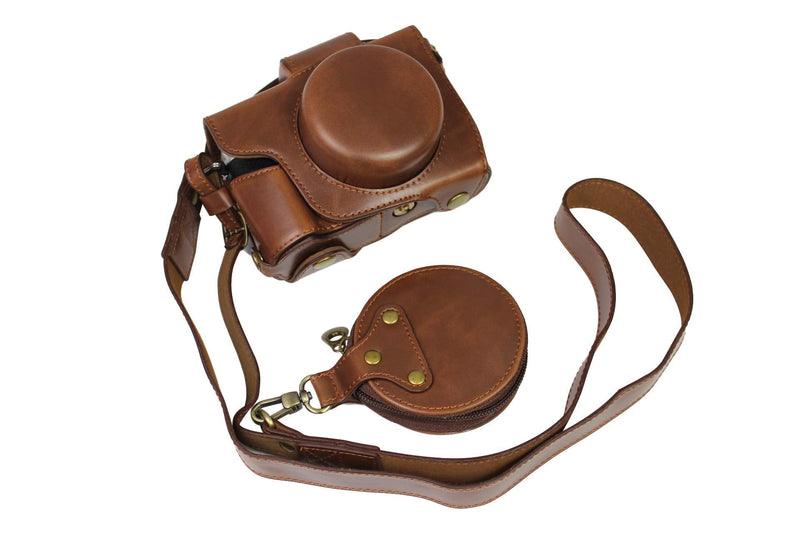 Bottom Opening Version for Olympus OM-D E-M10 Mark IV Full Protection PU Leather Camera Case Bag with Shoulder Strap Dark Brown