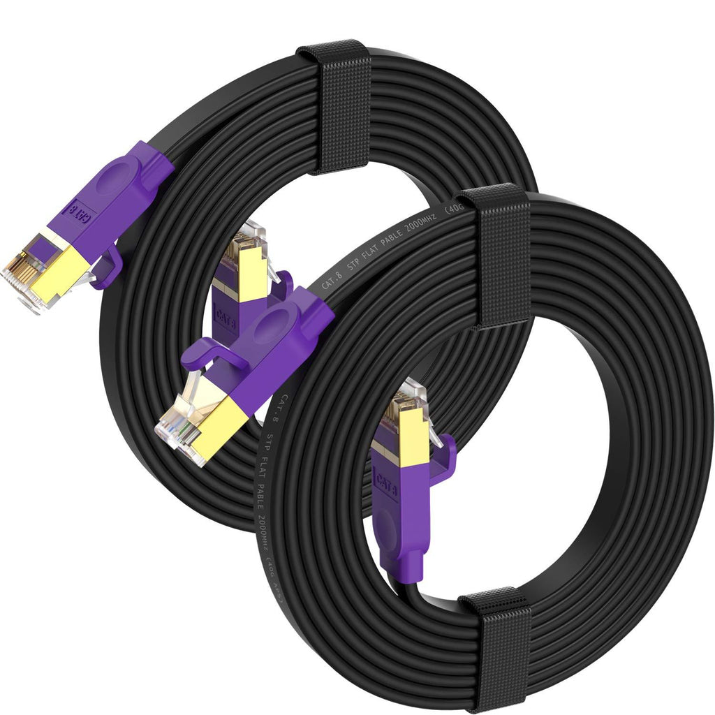 Cat 8 Ethernet Cable JUSTITUDE High Speed LAN Network Cable Fluke Certified 40Gbps 2000Mhz SFTP LAN Wires Flat Design CAT8 Gold Plated RJ45 Connector Ethernet Cable (10FT/3M-2PACKS, Black) 10FT/3M-2PACKS