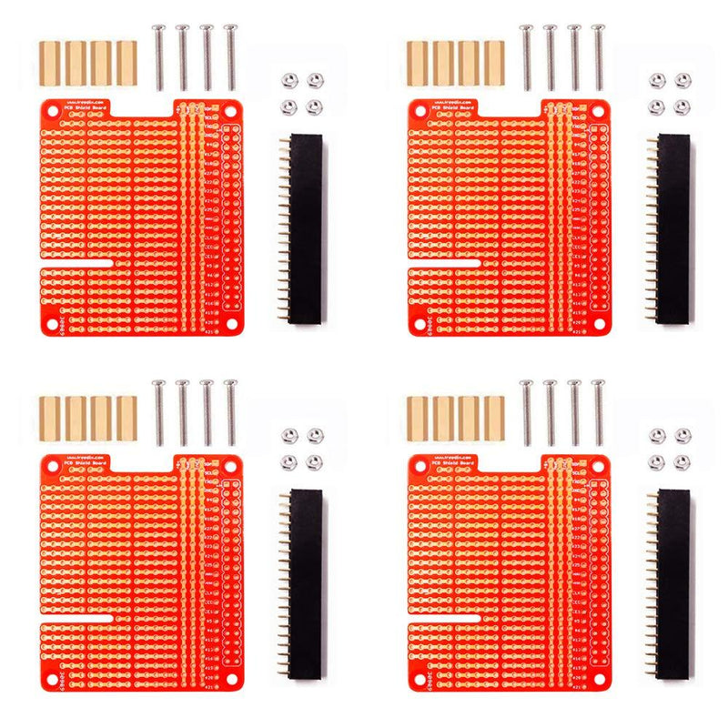 Treedix 4 Sets GPIO Breakout DIY Breadboard PCB Shield Red Expansion Board Kit Compatible with Raspberry Pi 4 3 2 B+ A+