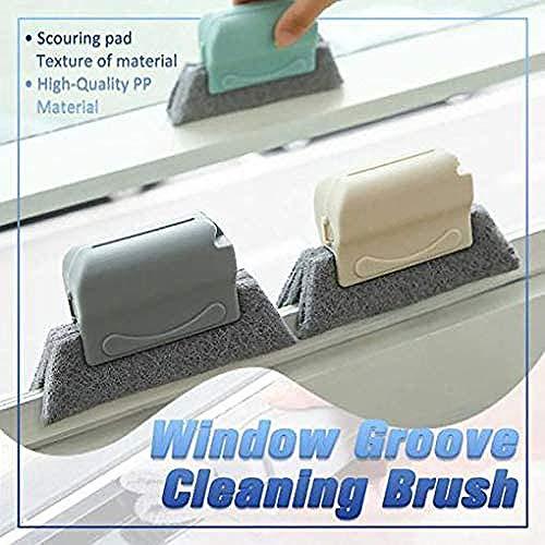 2 Packs Creative Window Groove Cleaning Brush, Door Kitchen Track Cleaning Tools, Fixed Brush Head Design Scouring Pad Material for Door, Window Slides and Gaps (Blue)