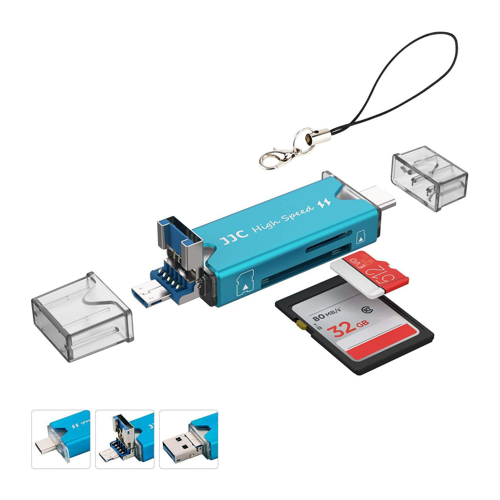 Portable SD Card Reader, Aluminium Alloy SD Card Reader USB 3.0 Type C USB 2.0, Micro SD Card Reader for SDXC SDHC MMC RS-MMC UHS-I Card Blue