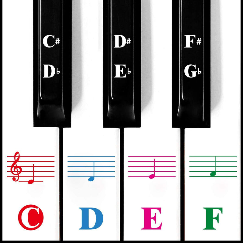 Piano Keyboard Notes Stickers 88/61/54/49/37 Keys Multi-Color,Transparent,Removable Colorful Large Bold Letter Piano Stickers Perfect for Beginners kids Learning Piano (01_Colorful Large Letter) 01_Colorful Large Letter