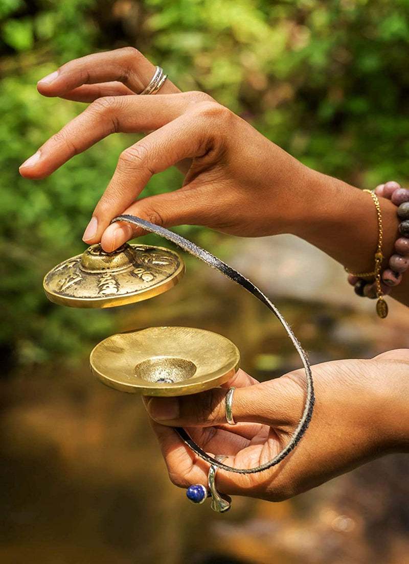 QT S Tibetan Handmade Yoga Meditation Om Tingsha Bell Chimes Cymbal Set, with Handmade Unique Bag (2.75 Inches Buddhist Tingsha, Om Mani Padme Hum Mantra) Made in Buddha Born Country Nepal