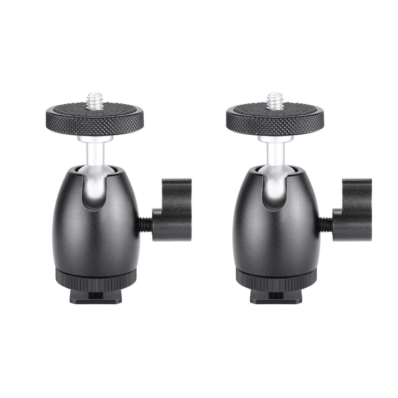 Mini Tripod Ball Head, Ruittos 2 Packs 1/4 inch Screw Lighting Tripod Ballhead with Lock and Hot Shoe Adapter for Camera LED Light, LCD Monitor, on-Camera Microphone, Sony A6400 DSLR Camera, Video