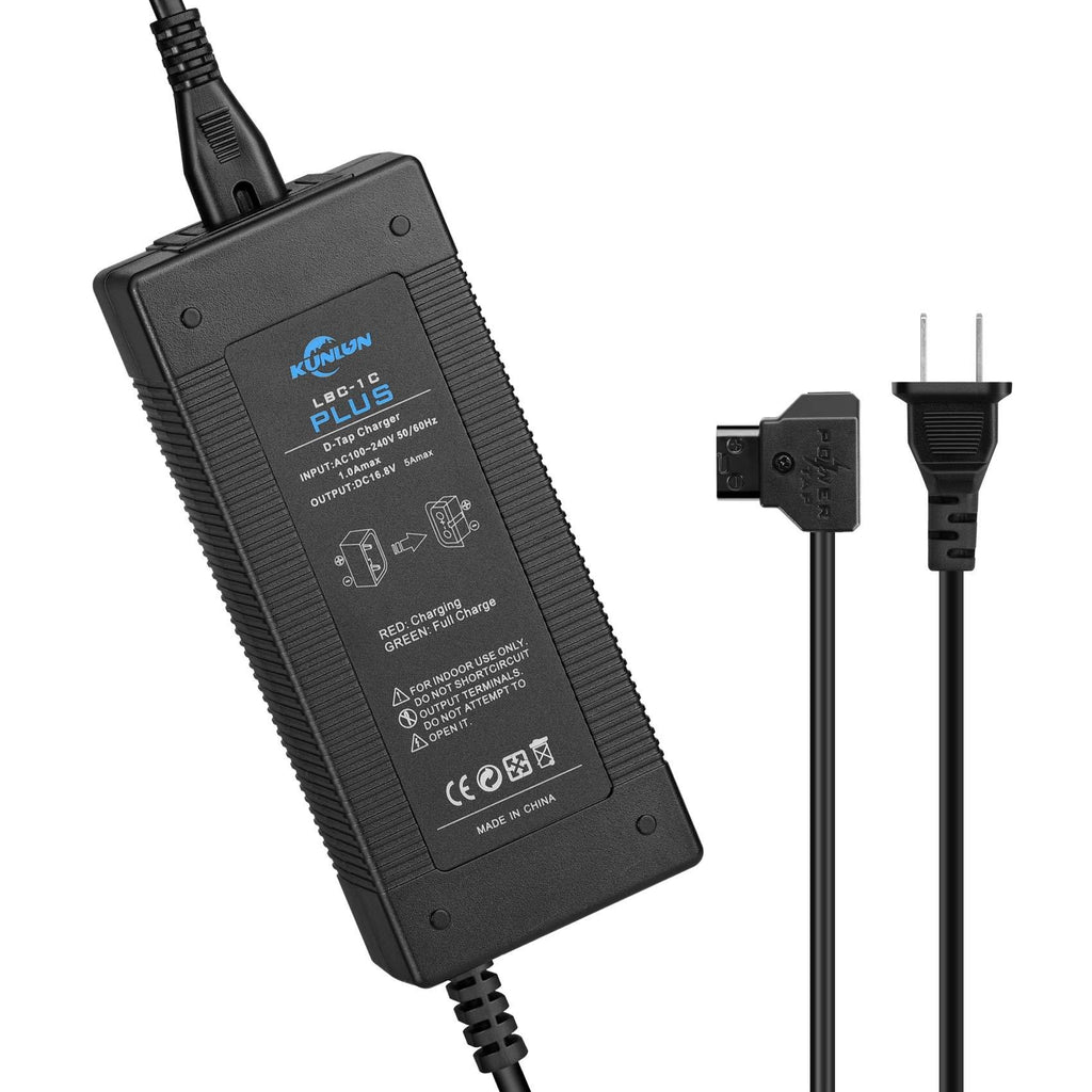 KUNLUN D-Tap Quick Charger with D Tap Cable for V-Mount/V Lock/Gold Mount Battery Charger, for Sony BP-U65 BP-U68 HDW-800P HDW-F900R PDW-680 PDW-850 DSR-650P PMW-F5 [DC 16.8V/5A]