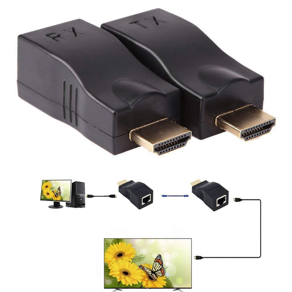 HDMI Extender Paddsun 1080P 30M HDMI to RJ45 Network Cable Extender Converter Adapter Support HDCP Over by Cat5-e/6 Cable Splitter Supports HDTV HDPC PS4 STB