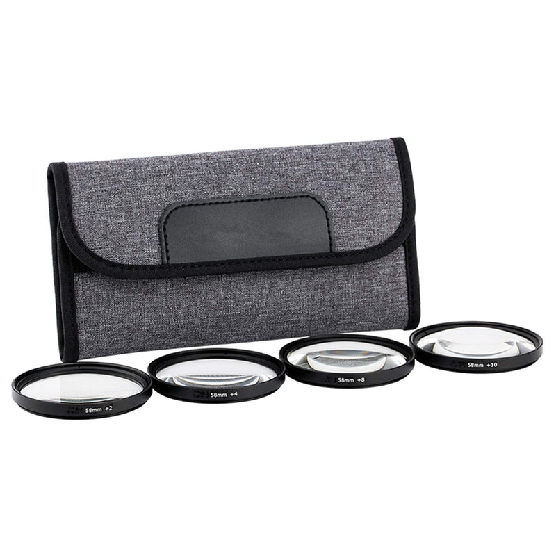 58mm Close-Up Filter Set (+2 +4 +8 and +10 Diopters) Magnificatoin Kit with Protective Storage Pouch for Digital Cameras and Camcorders