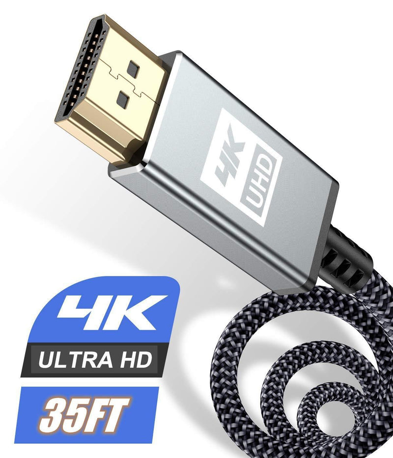 4K HDMI Cable 35ft/10m,Sweguard HDMI 2.0 Cable High Speed 18Gbps Gold Plated Nylon Braid HDMI Cord Supports 4K@60Hz,2K@144Hz,3D,HDR,UHD 2160P,1440P,1080P,HDCP 2.2,ARC for Apple TV,Fire TV,PS4,PC-Grey grey