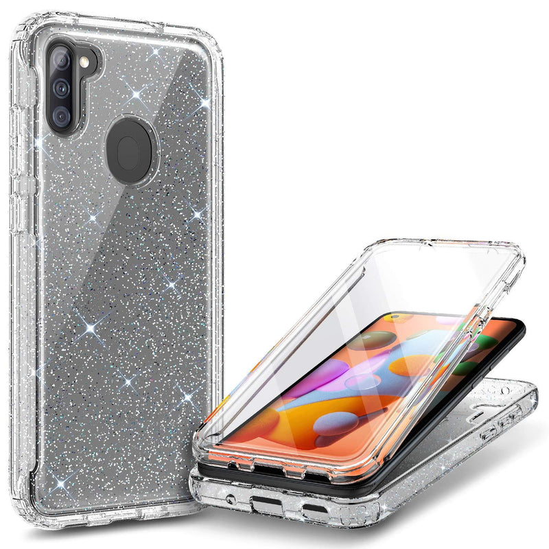 NZND Samsung Galaxy A11 Case with [Built-in Screen Protector], Full-Body Protection Bumper, Shockproof Protective, Impact Resist Durable Phone Case Cover -Crystal Glitter Clear