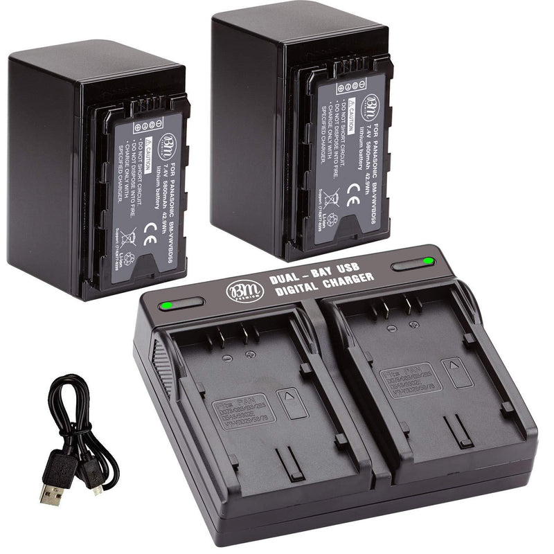 [AUSTRALIA] - BM Premium 2 VW-VBD58 Batteries and Dual Bay Charger for Panasonic AG-VBR59, BGH1, HC-X1, HC-X1500, HC-X2000, AG-CX10, AG-CX350, AG-UX180, AG-AC30, AG-UX90, AG-DVX200, HC-MDH3E, AJ-PX270, AJ-PX230 