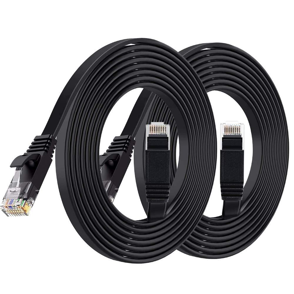 Cat 6 Ethernet Cable 10 ft Black, Flat Slim Internet Network LAN Patch Cords, Solid High Speed Computer Wire for Router, Modem, Faster Than Cat5e/Cat5, 10 Feet Black (2 Pack) 10FT-2PACK