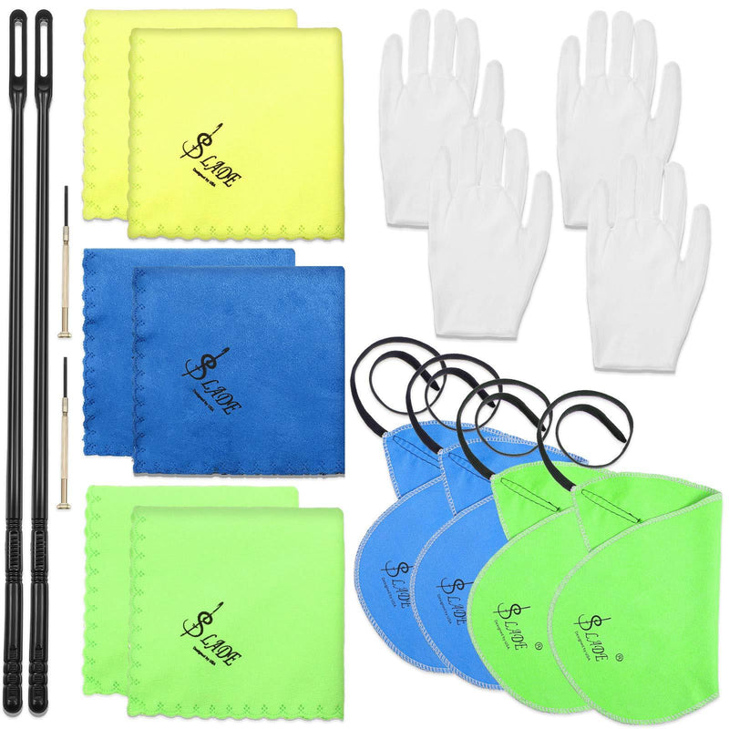 16 Pieces Flute Cleaning Kit Flute Cleaning Cloth and Rod Flute Instrument Cleaning Accessories with 10 Pieces Cleaning Cloths 2 Pairs Gloves 2 Pieces Screwdrivers 2 Pieces Plastic Rods