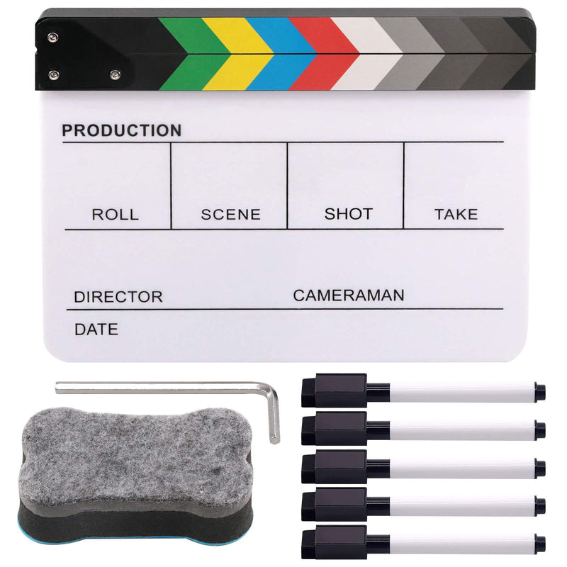 Rustark Movie Film Clap Board, Acrylic 10"x12" Acrylic Dry Erase Director Clapboard, Professional Photography Studio Video TV Cut Action Scene Clapper Board with 5 Pcs Erasable Pen