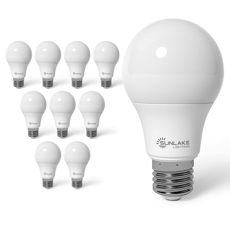 SunLake 10 Pack Standard LED Light Bulb, A19, E26 Base, 2700k Soft White, 8 WATT (60 WATT Equivalent) , 800 LUMENS, Dimmable , UL & Energy Star Soft White - 2700K 8 Watt - 10 Pack