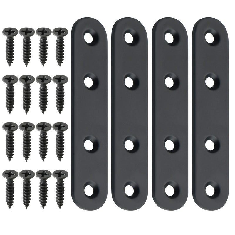 Alise 4 Pcs Stainless Steel Flat Straight Brace Brackets Solid Mending Plates Repair Fixing Replacement,3-4/5 Inch Stainless Steel Matte Black 3-4/5 Inch