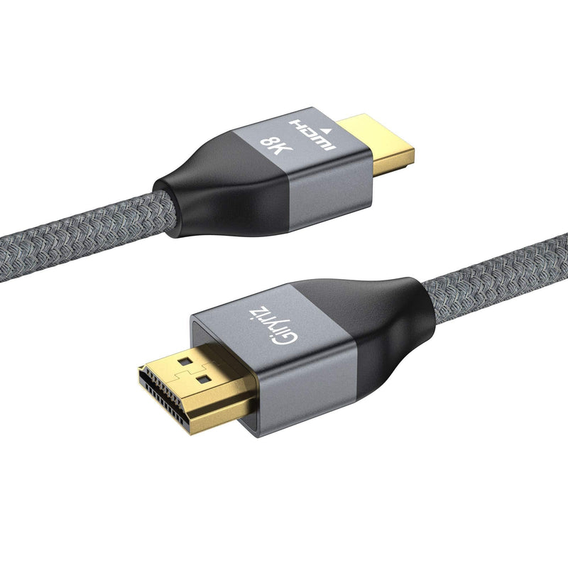 8K HDMI Cable 6.5ft, Giryriz High Speed HDMI 2.1 Cable 48Gbps 8K60Hz 4K120Hz 144Hz, Supports Dynamic HDR, eARC, VRR, ALLM with Braided HDMI Cord 30AWG, Grey 6.5 Feet (2.0M)