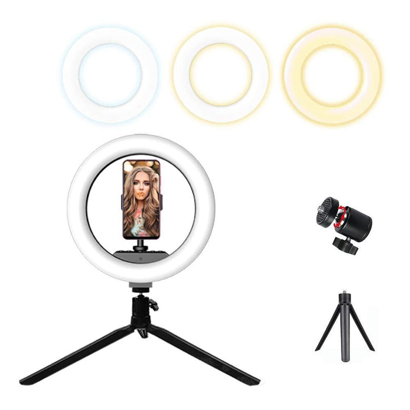 9 inches-LED Ring Light 6" with Tripod Stand for YouTube Video and Makeup, Mini LED Camera Light with Cell Phone Holder Desktop LED Lamp with 3 Light Modes & 11 Brightness Level
