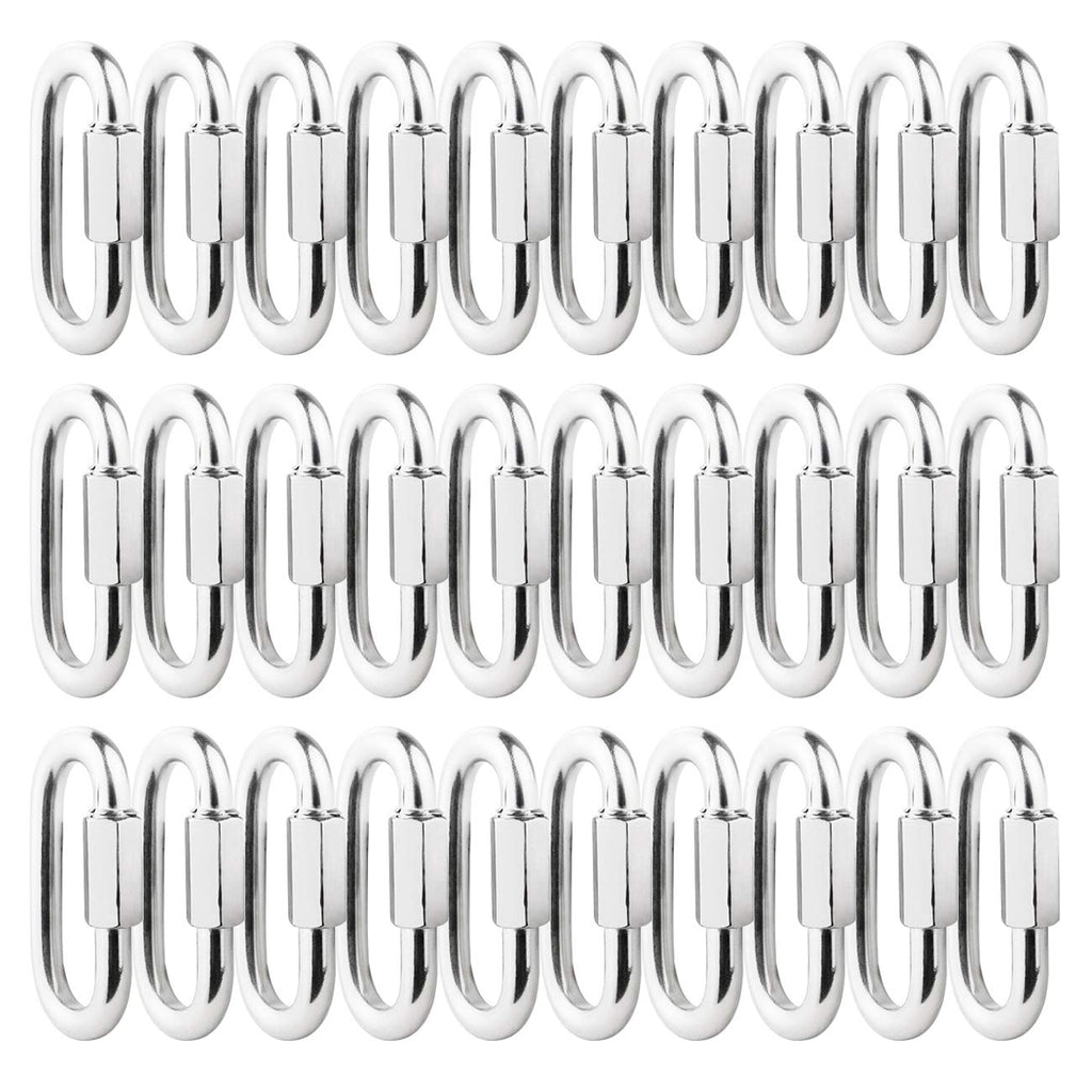 30 Packs Quick Link M4 5/32 inch Stainless Steel Quick Link Chain D Shape Locking Quick Chain for Carabiner, Hammock, Camping and Outdoor Equipment, Max. Load 500 Lbs.