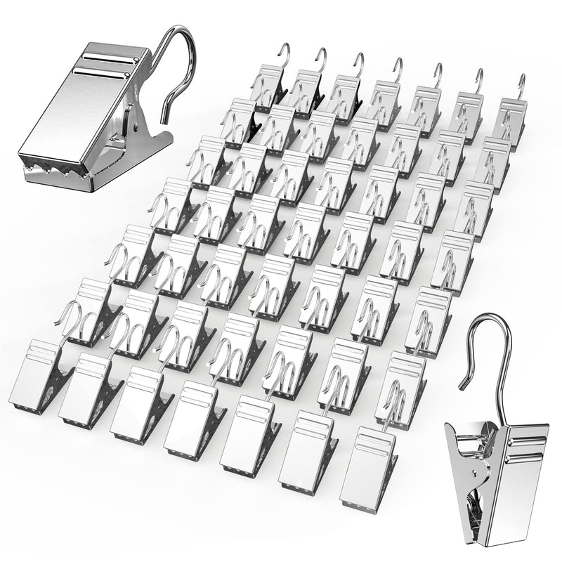 50 PCS Curtain Clips Heavy-Duty Hook Clip Set, Stainless Steel Clips with Hook for Home Decoration, Photos, Art Craft Display (Silver)