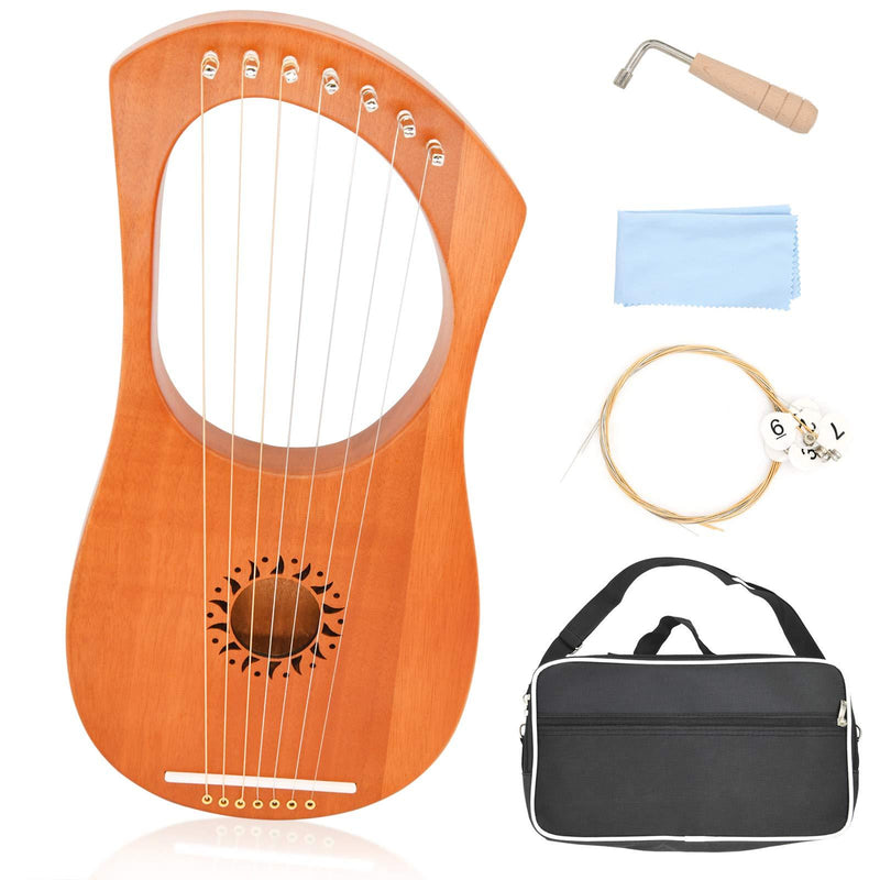 Lyre Harp Instrument, 7 Metal String Mahogany Lyre Instrument Kit With Tuning Wrench Cleaning Cloth and Black Carry Bag