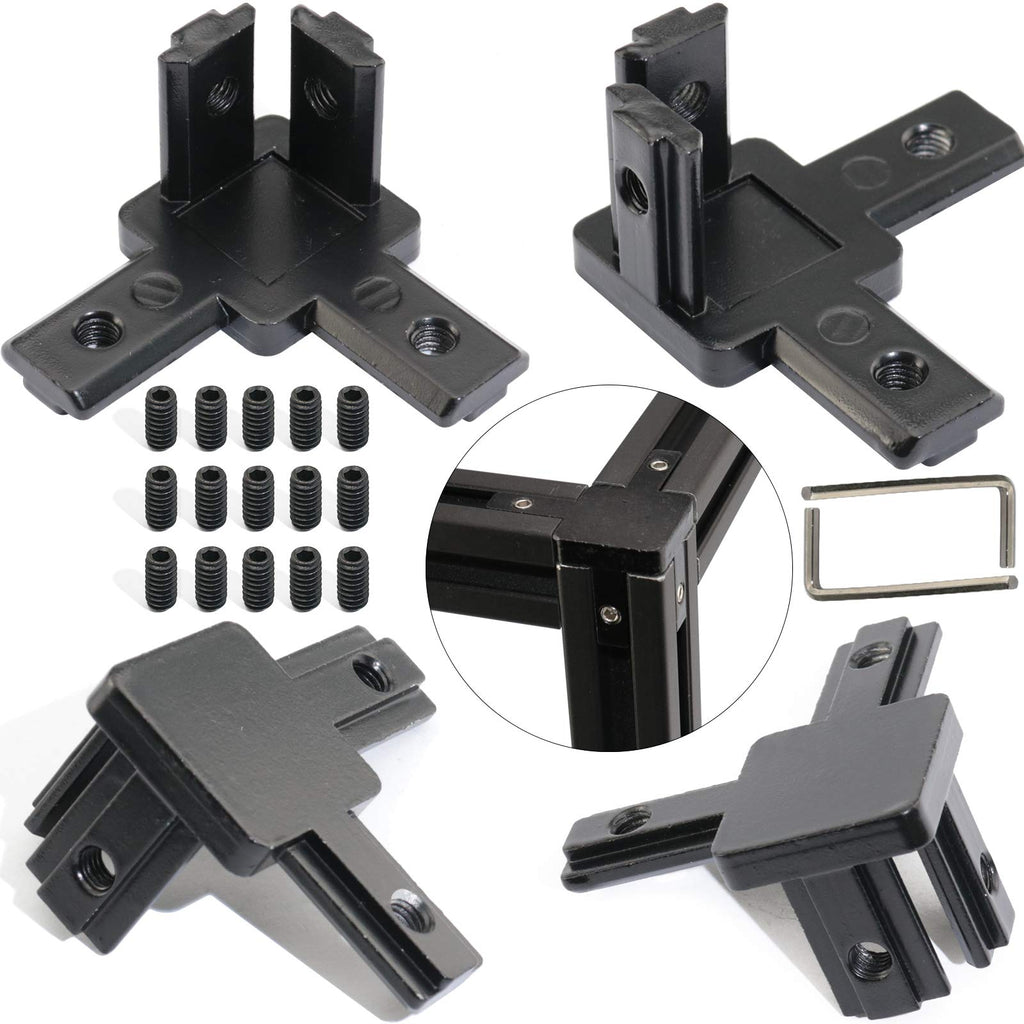 boeray 4 Pack 3 Way Bracket European 3-Way End Corner Bracket Connector for Aluminum Extrusion Profile 2020 Series with Screws and Wrench Black 2020-black