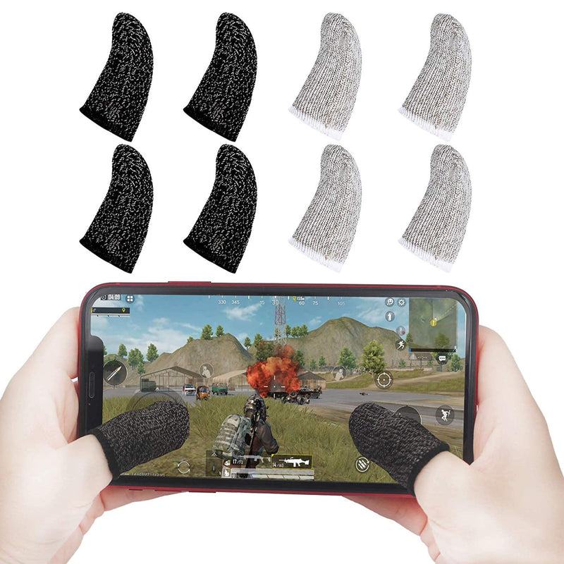 COGICOGI Finger Sleeves for Gaming, Ultra-Thin,Soft,Sensitive Shoot Aim,Anti-Sweat Breathable Touchscreen,Thumb Sleeves Mobile Gaming for Pubg Fortnine【8PCS】 4*Black+4*White