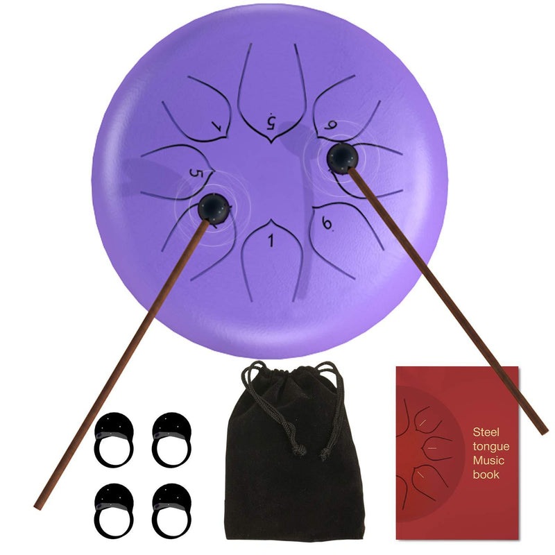 Stoie’s 6” Steel Tongue Drum, Purple - 8-Note Hand Drum with Mallets, Songbook, Finger Picks, Brackets, Scale Stickers and Velvet Bag - Pure Sound, Easy to Play - Handmade, Premium Quality