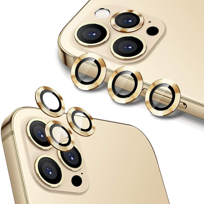 Wsken for iPhone 12 Pro Max (6.7 inch) Camera Lens Protector, Glitter HD Tempered Glass Aluminum Alloy Lens Screen Stiker Cover Film - Gold