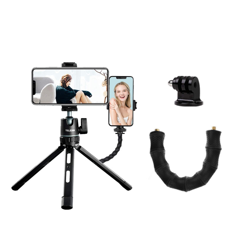 Camera/Phone Tripod, Aluminum 360 Rotation with Phone Holder/Camera Adapter/Extension Arm for DSLR iPhone Samsung Canon Nikon Sony Go Pro Vlogging Live Streaming Tripod C Bundle