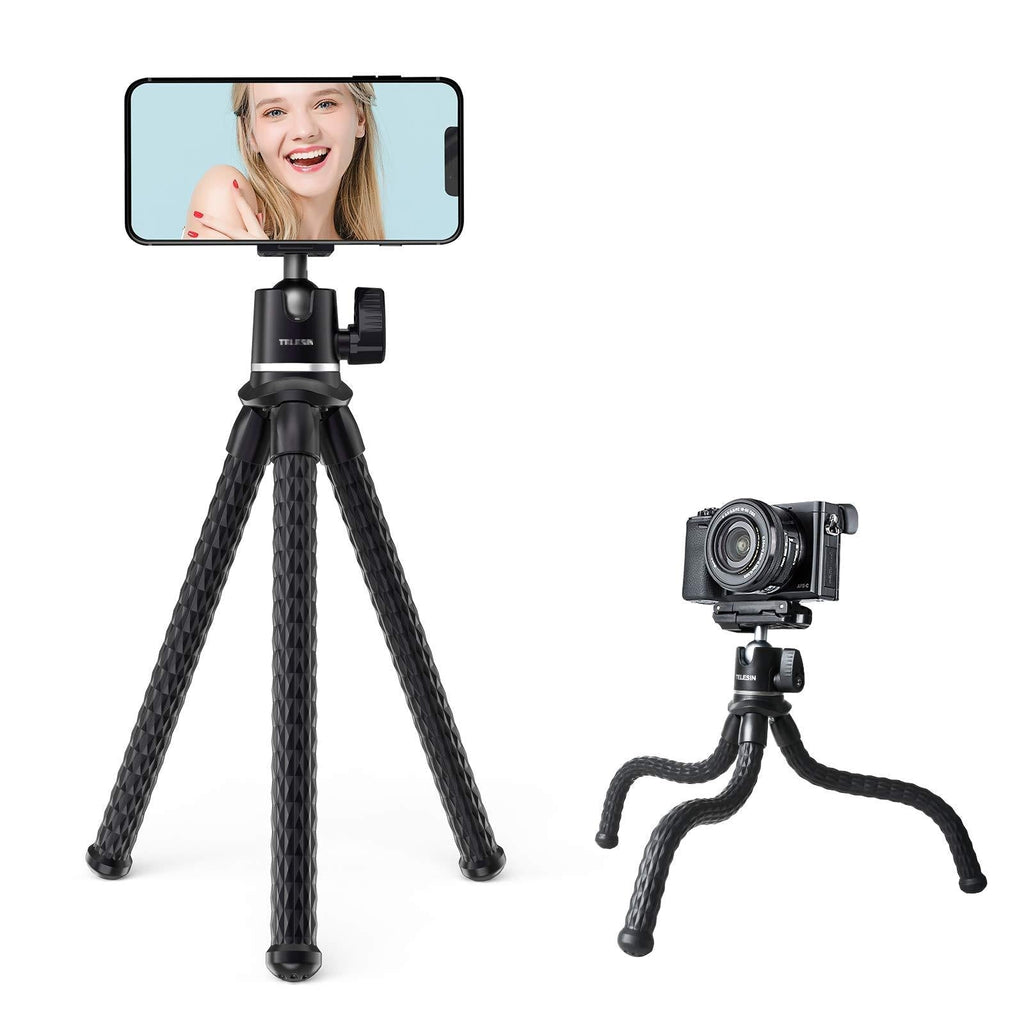 Camera/Phone Flexible Tripod, with Phone Holder Cold Shoe Mount 1/4'' Screw for Extension Arm, Universal for iPhone Samsung Canon Nikon Sony Video Vlogging Live Streaming Tripod A