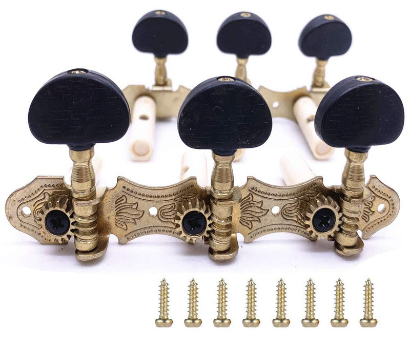 Jiayouy 2Pcs Classical Guitar String Tuners Keys Machine Heads Tuning Pegs 3 Left 3 Right with Mount Screws - Black Semicircle Buttons