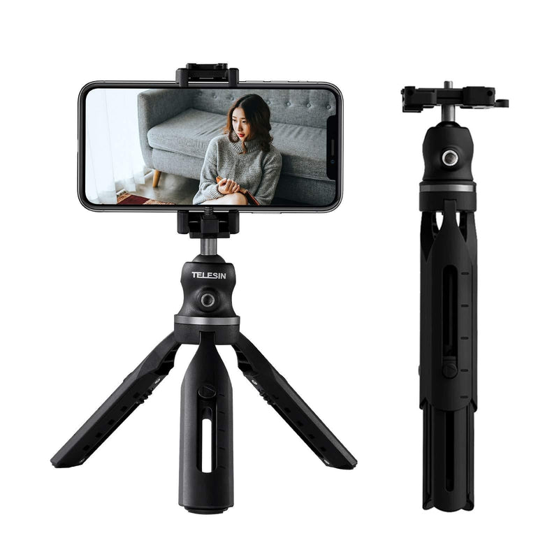 Camera Tripod, Portable Phone Stand Tripod 360 Degree Rotation with Phone Holder Cold Shoe Mount for iPhone Samsung Canon Nikon Sony GoPro Video Vlogging Live Streaming Tripod B