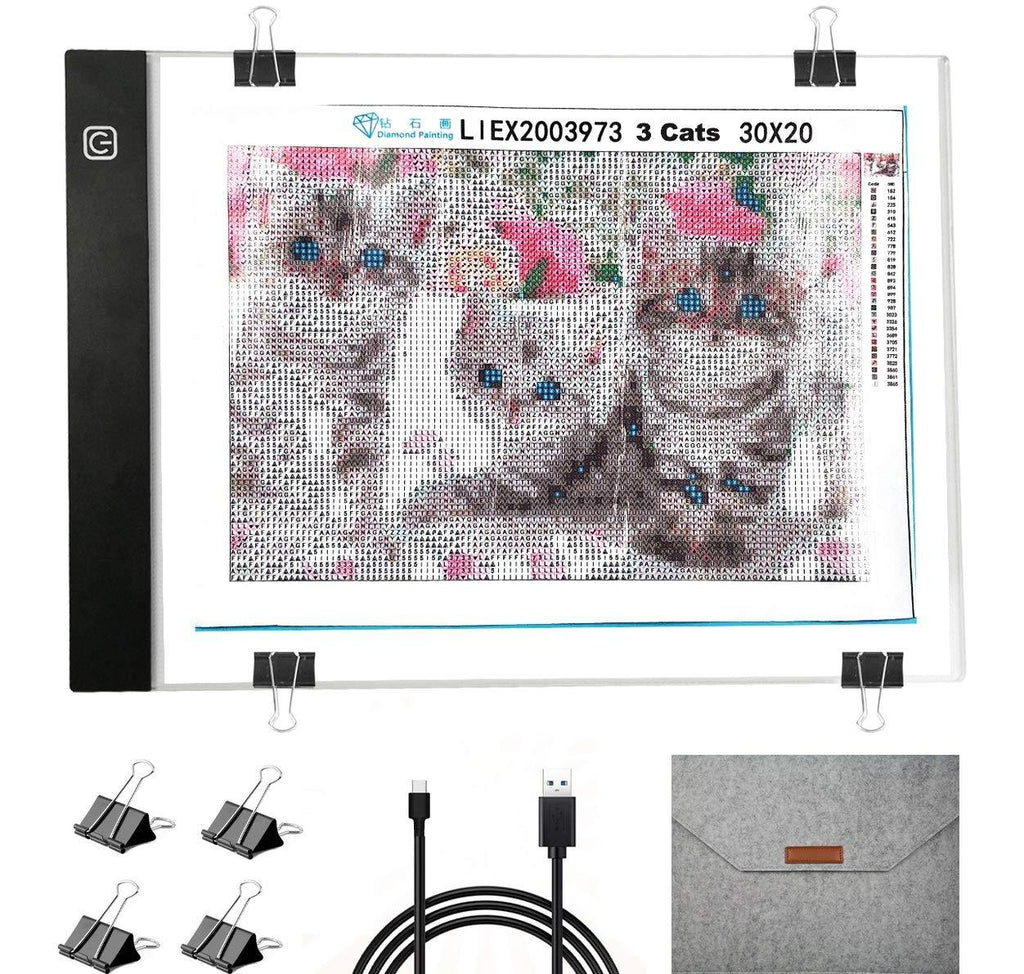 Diamond Painting Light Pad, with Protective Storage Bag, Ultra-Thin Portable A4 LED Light Box, Stepless Dimmable Light Board, Great for Diamond Painting, tracing, Drawing, Weeding Vinyl etc. A4 13.2 X 9.3inch