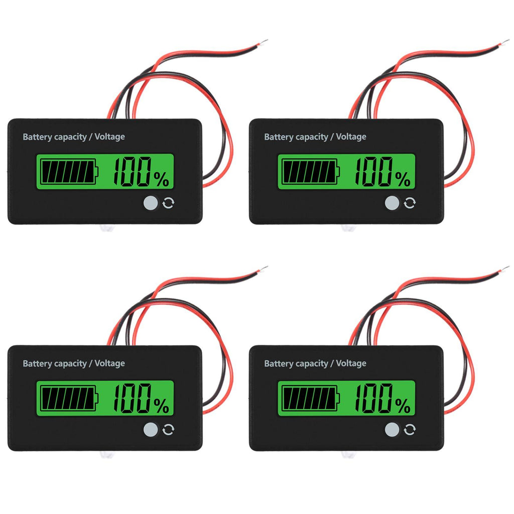 ACEIRMC 4pcs DC 12V 24V 36V 48V 72V Battery Meter with Alarm, Battery Capacity Voltage Indicator Battery Gauge Monitors Lead-Acid and Lithium ion Battery Indicator, Green (Green)