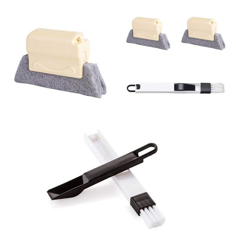 Mengwen 4PCS Window Groove Cleaning Brush, Magic Window Cleaning Brush, Quickly Clean All Corners and crevices, The Cleaning kit Contains 3pcs Window Cleaning brushs（Beige3） and 1pcs Dustpan.