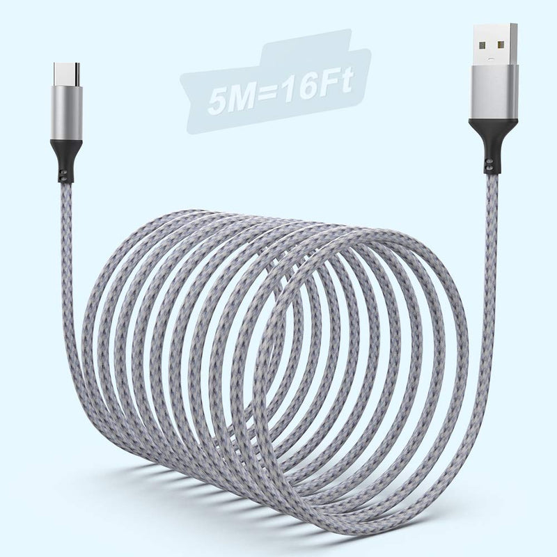 Long USB Type C Charging Cable Fast Charge,16FT USB C Charger Cable Nylon Braided Long Type C Cord Compatible with Samsung Galaxy S9 S10 S8 Plus Note10 9 8, Moto Z, Google Pixel, LG V40 G8 G7