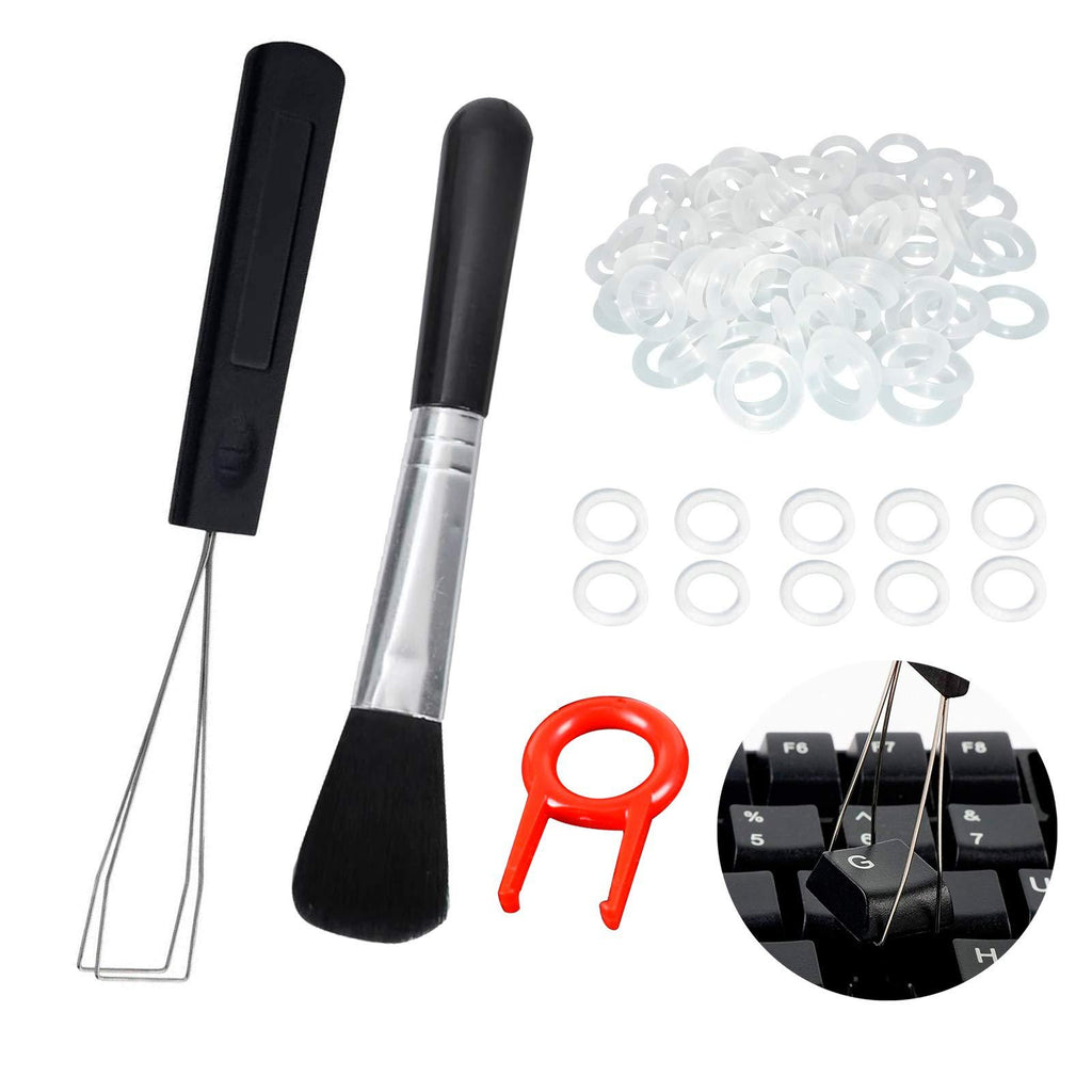 203 Pieces Keyboard Cleaner Cleaning Tools Set Includes 200 O-Ring Switch Dampeners and 2 Keyboard Keycap Puller Key Removal Tool 1 Keyboard Window Track Groove Cleaning Brush